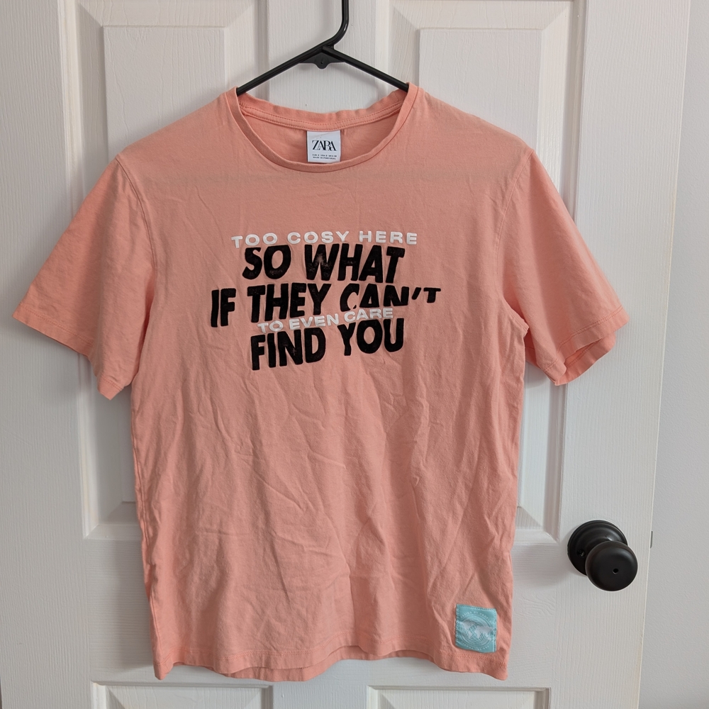 Zara Mens Peach Graphic T-Shirt Small